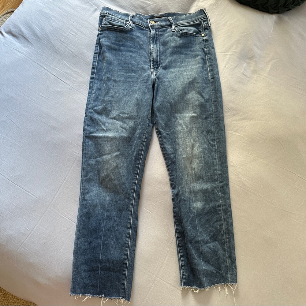 Mother High Waisted Rascal Crop Jeans 31 Blue Wash Jean